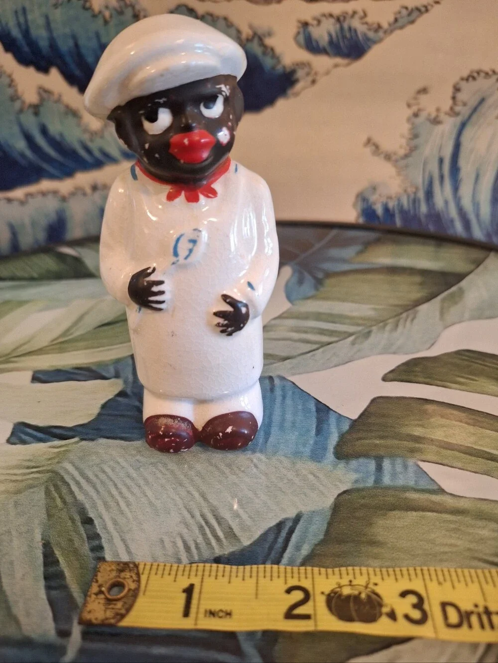 Vintage Single Shaker Ceramic Chef in White Coat with Red Accent